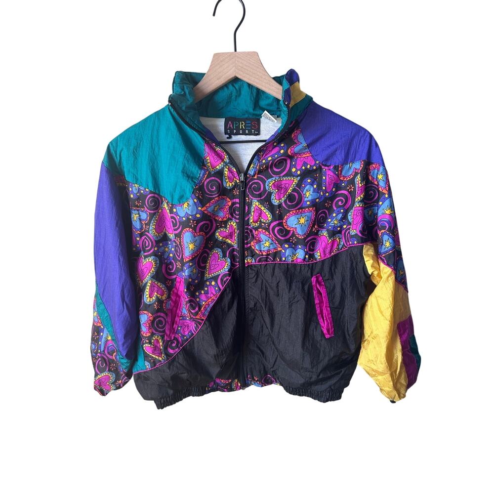 Vintage 90s Apres Sport Heart Colorblock Windbreaker Jacket Kids 12  Womens XS
